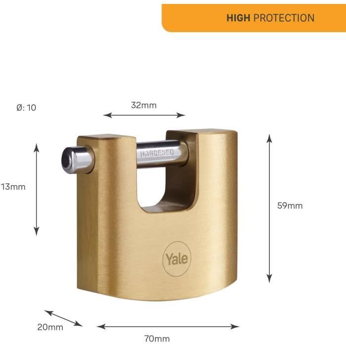 YALE Y114B/70/113/1 Brass Security Padlock - Hardened Steel Shackle - 3 Keys