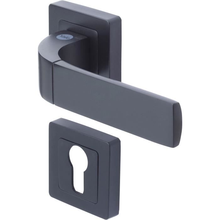 YALE YPP7-B-PE 7 mm Square Door Handle - Black, Bologna Model, Euro Cylinder