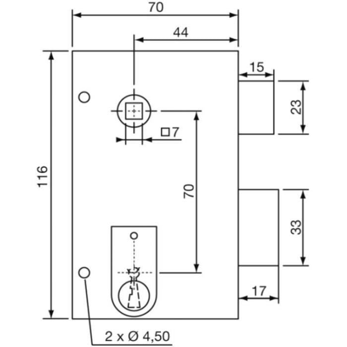 YALE Vertical Surface-Mounted Lock with Left-Hand Spindle - YAV36G - Khaki - 2 Keys Supplied - Interior Connecting Door