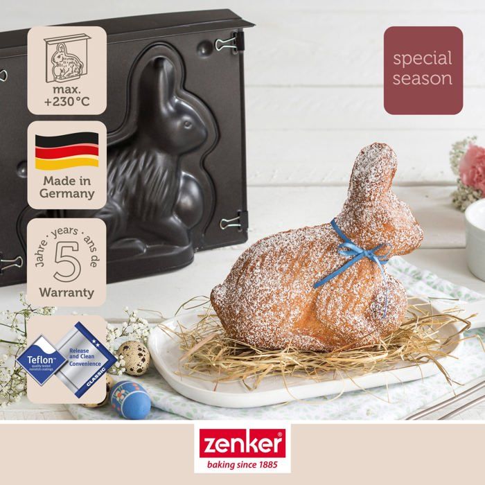 Lot de 2 moules a gâteaux 3D - ZENKER - Forme de lapin de Pâques - 600 ml