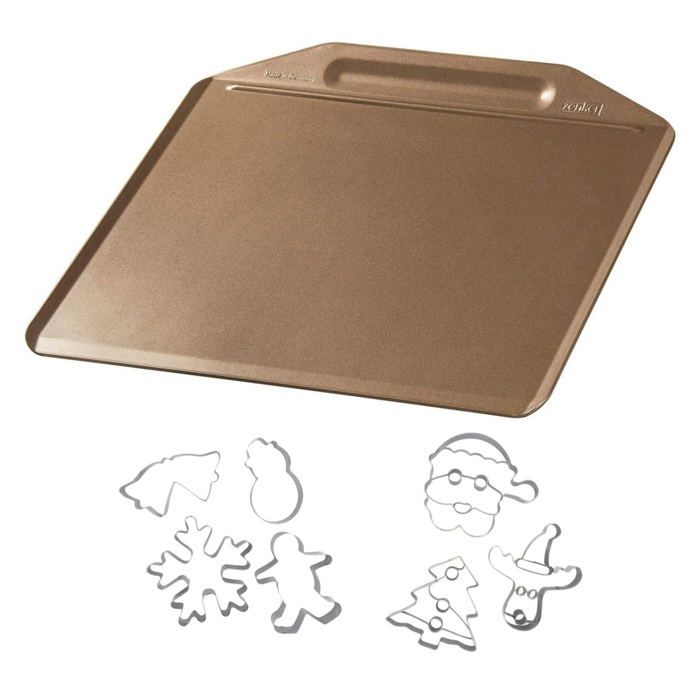 ZENKER Rimless Oven Tray and 7 Cookie Cutters - Stainless Steel - Christmas Shapes