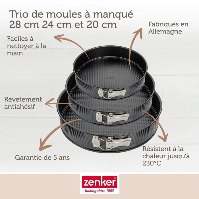 Zenker Set of 3 Round Springform Pans - 20,24 and 28 cm