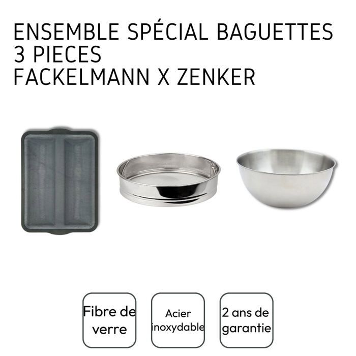 ZENKER Set of 3 Baguette Utensils - Mold, Sieve, Mixing Bowl - 36x26cm