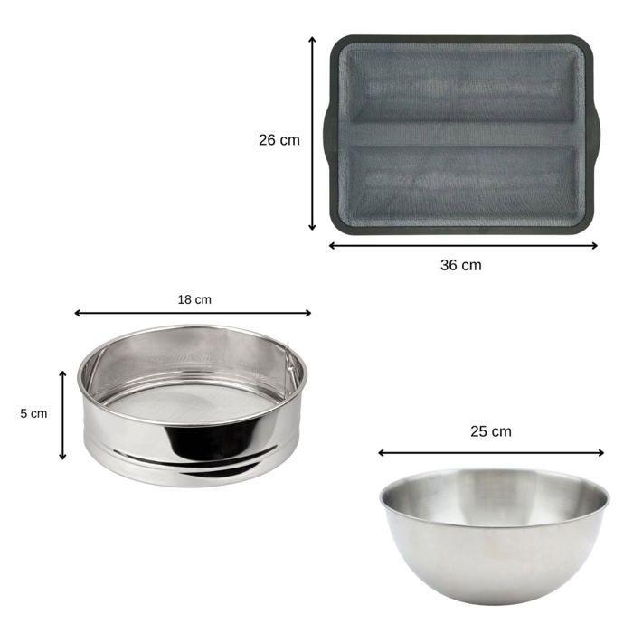 ZENKER Set of 3 Baguette Utensils - Mold, Sieve, Mixing Bowl - 36x26cm