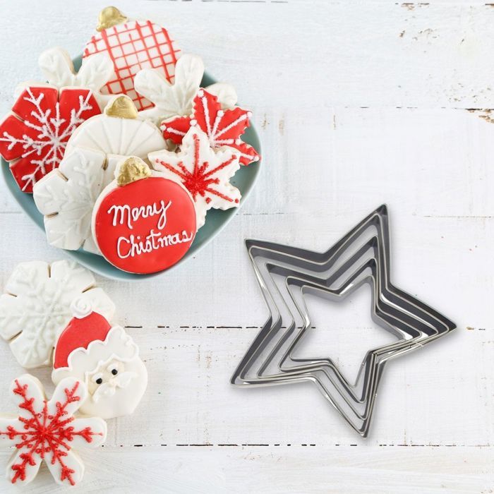 ZENKER Baking Tray Set - Expandable Tray + 10 Cookie Cutters - Stainless Steel - Christmas Shapes