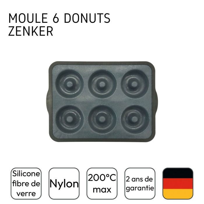 ZENKER 6-Donut Mold - 36 x 26 cm - Fiberglass Silicone - Black
