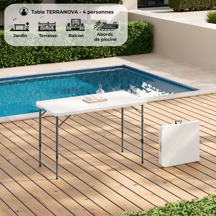 TERRANOVA Folding Reception Table - White - Steel Frame - Seats 4 - 122x60.5xH74 cm