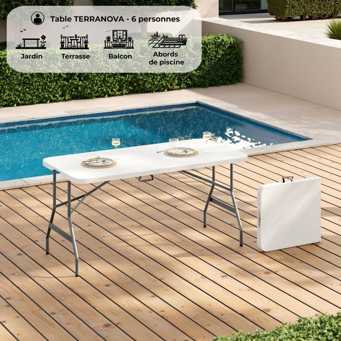 Folding Reception Table - TERRANOVA - White - Seats 6 - 152x70xH73.5 cm