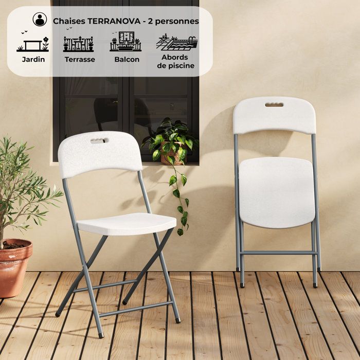 TERRANOVA Set of 2 Folding Reception Chairs - 48x44.5xH86 cm - Steel Frame - White