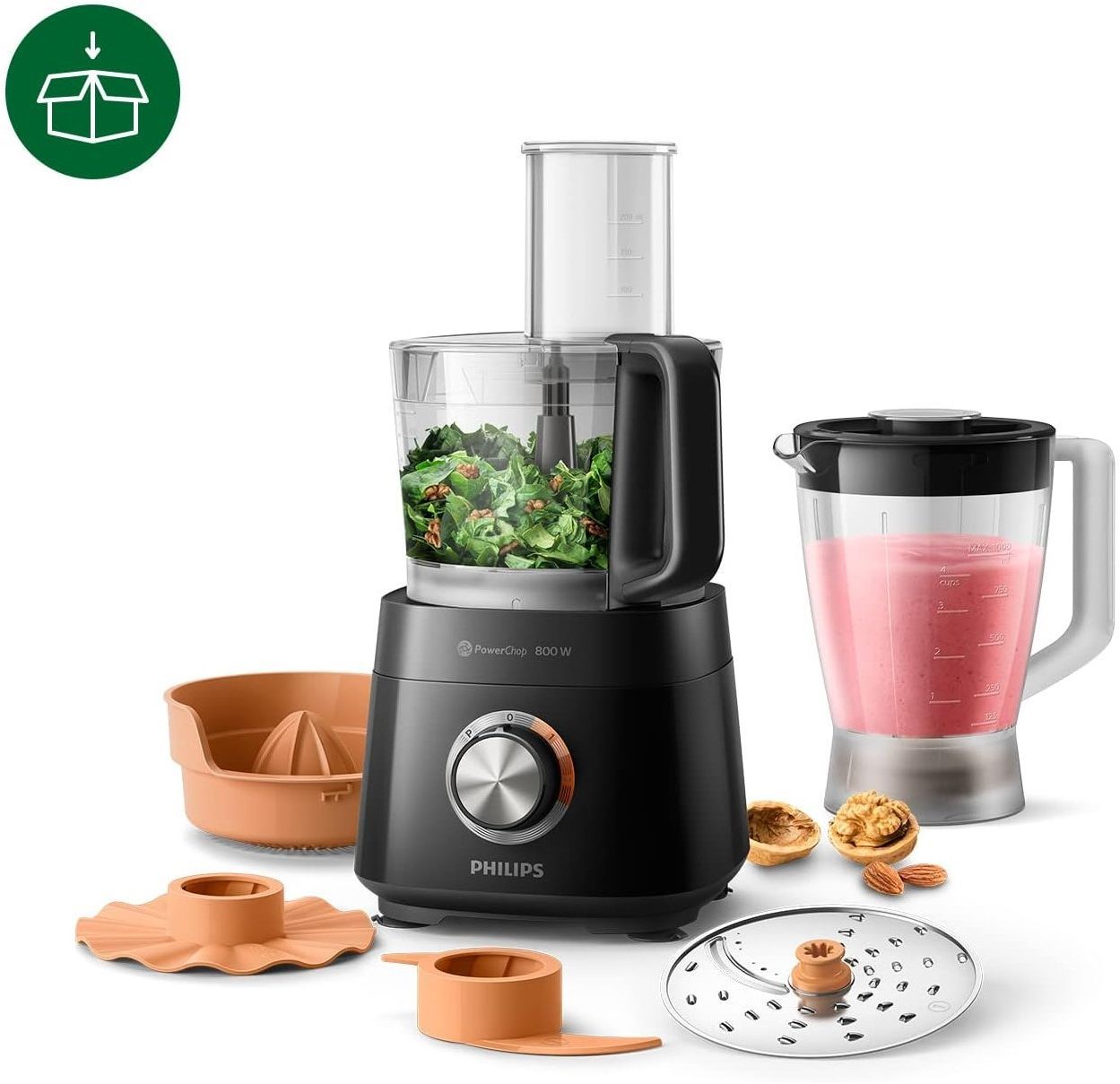 PHILIPS HR7510/10 Multifunctional Food Processor - 800W - 2.1 L Bowl - Black