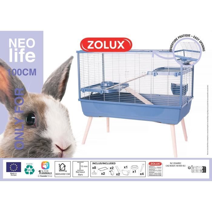 ZOLUX Wire Cage for Rabbits and Rodents on Legs, 2 Levels - 99 x 54 x 92 cm - NeoLife - Zolux Blue