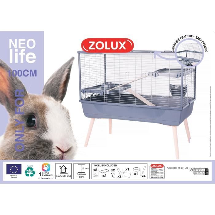 ZOLUX 2-Tier Wire Cage for Rabbits and Rodents on Legs - L 99 x W 54 x H 92 cm - NeoLife - Zolux