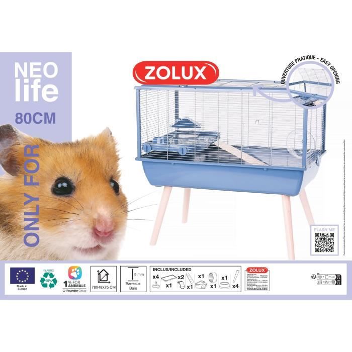 ZOLUX Cage rongeur surélevée  Néolife - Pour hamster - 78 x 48 x 75 cm - Bleu