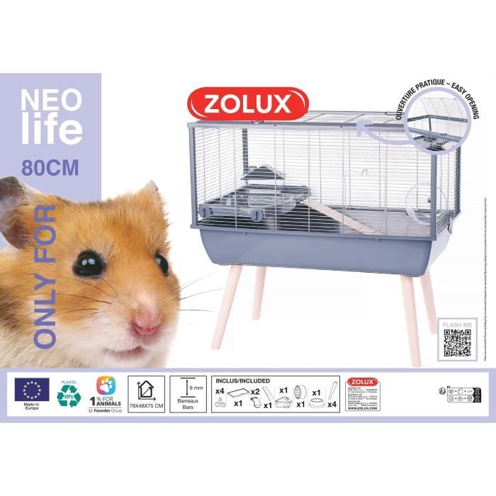 ZOLUX Neolife Elevated Rodent Cage for Hamsters 78x48x75cm Grey