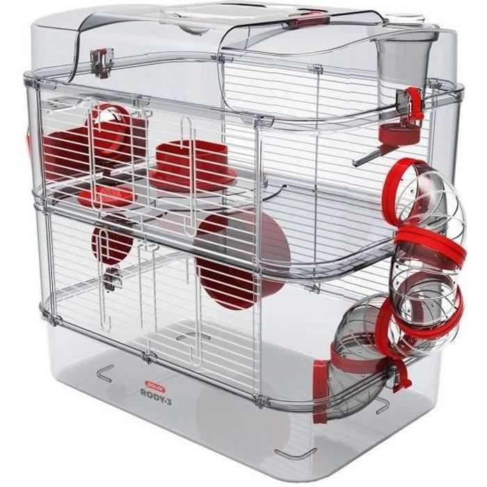 ZOLUX Rody3 Duo 2-Tier Cage for Hamsters, Mice, Gerbils - L 41 x W 27 x H 40.5 cm - Grenadine