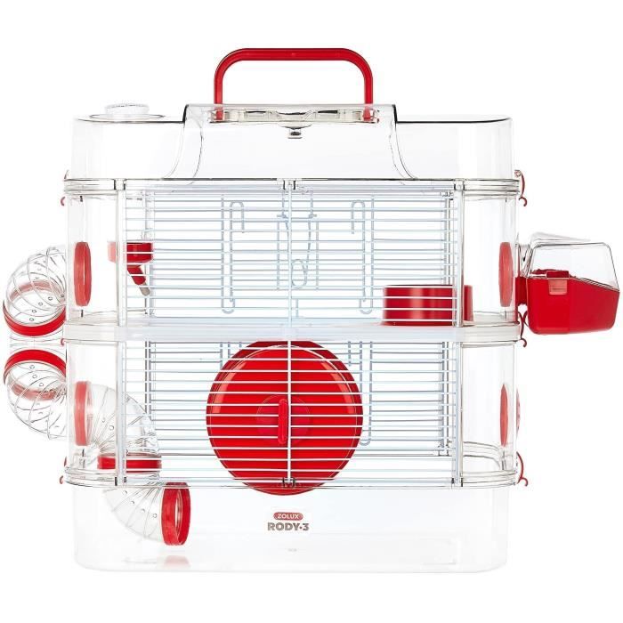 ZOLUX Rody3 Duo 2-Tier Cage for Hamsters, Mice, Gerbils - L 41 x W 27 x H 40.5 cm - Grenadine