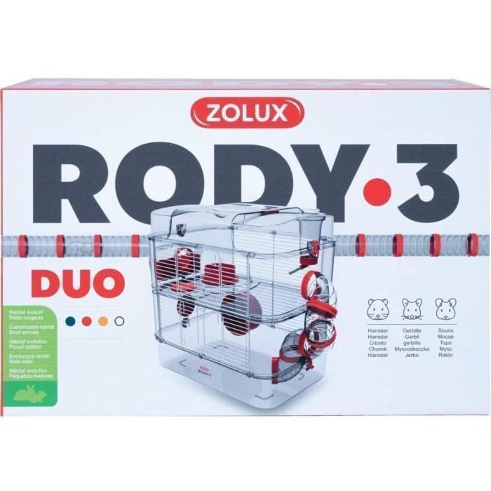 ZOLUX Rody3 Duo 2-Tier Cage for Hamsters, Mice, Gerbils - L 41 x W 27 x H 40.5 cm - Grenadine