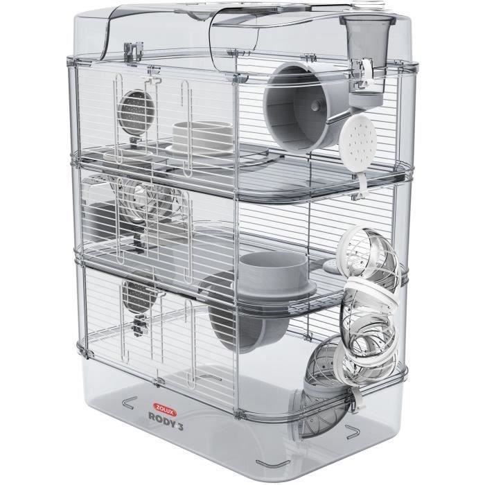 ZOLUX Rody3 Trio 3-Tier Cage for Hamsters, Mice, Gerbils - L 41 x W 27 x H 53 cm - White