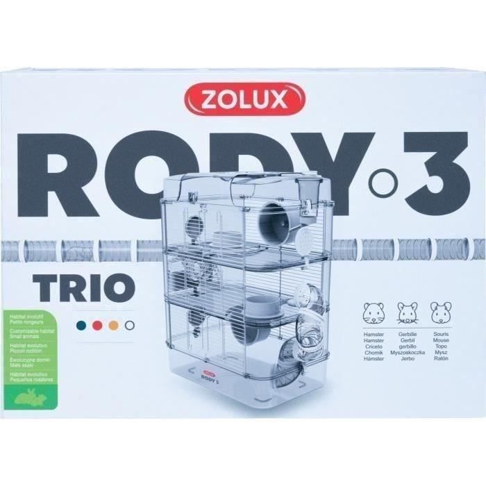 ZOLUX Rody3 Trio 3-Tier Cage for Hamsters, Mice, Gerbils - L 41 x W 27 x H 53 cm - White