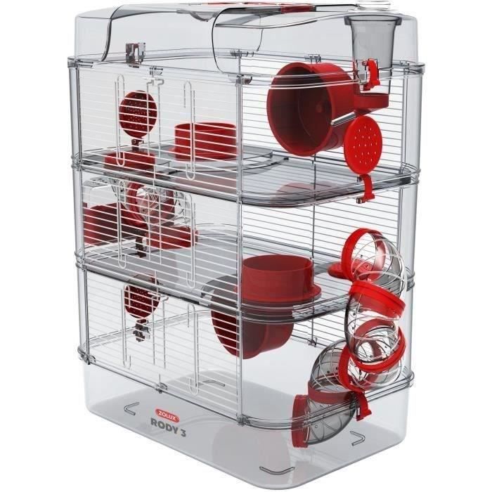 ZOLUX Rody3 Trio 3-Tier Cage for Hamsters, Mice, Gerbils - L 41 x W 27 x H 53 cm - Grenadine