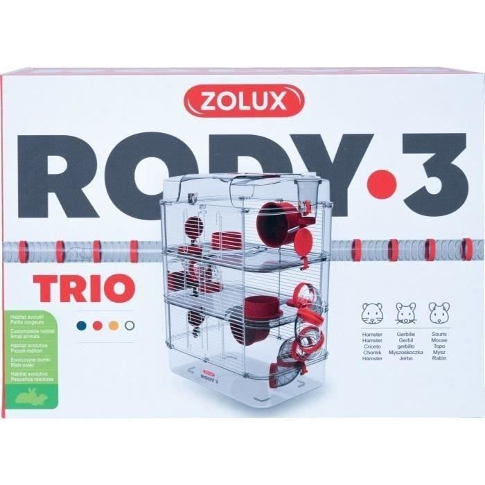 ZOLUX Rody3 Trio 3-Tier Cage for Hamsters, Mice, Gerbils - L 41 x W 27 x H 53 cm - Grenadine