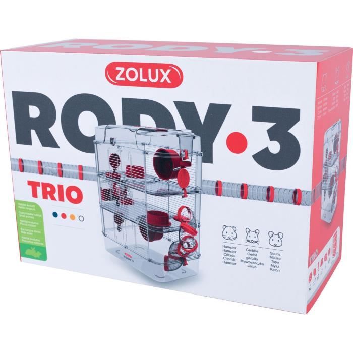 ZOLUX Rody3 Trio 3-Tier Cage for Hamsters, Mice, Gerbils - L 41 x W 27 x H 53 cm - Grenadine