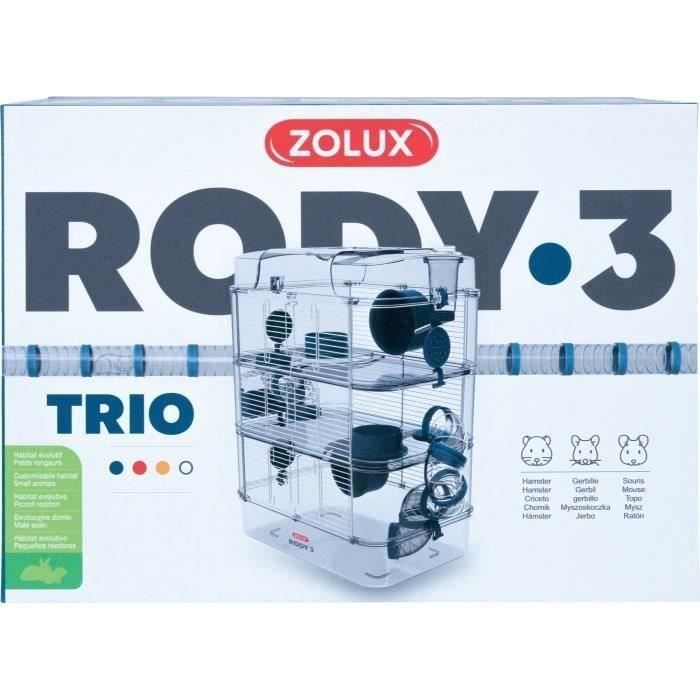 ZOLUX Rody3 Trio 3-Tier Cage for Hamsters, Mice, Gerbils - L 41 x W 27 x H 53 cm - Blue