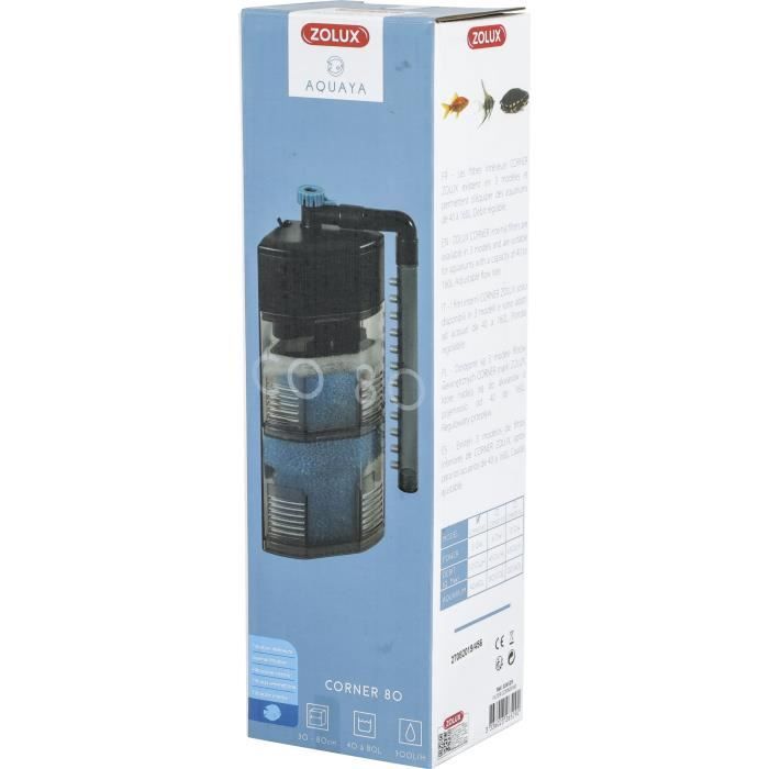 ZOLUX Corner Internal Filter - 5W - For 40 to 80 L Aquariums - 300 L/h Flow Rate