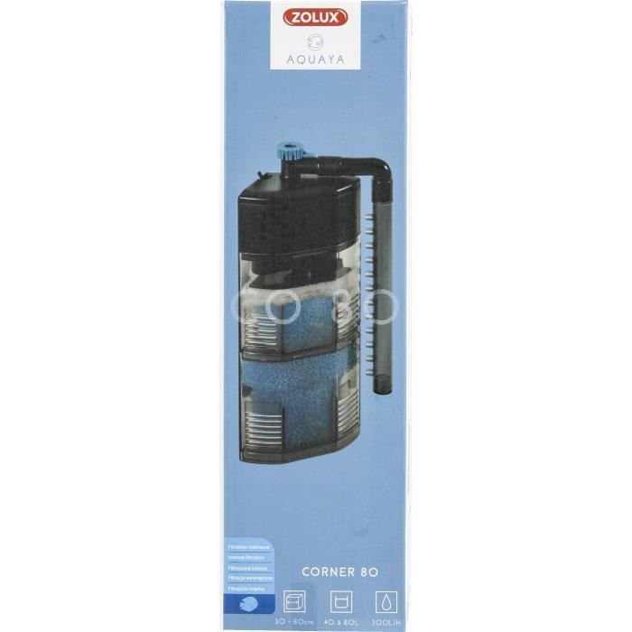 ZOLUX Corner Internal Filter - 5W - For 40 to 80 L Aquariums - 300 L/h Flow Rate