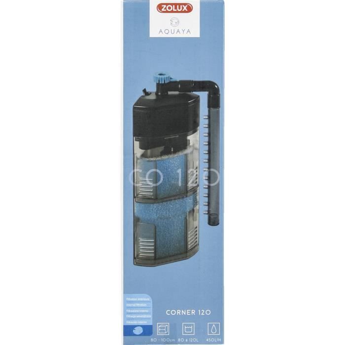 ZOLUX Corner 120 Internal Filter - 6W - For 80 to 120 L Aquariums - 450 L/h Flow Rate