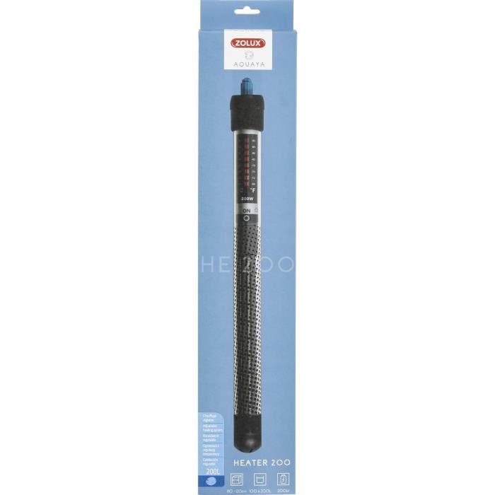 Zolux Aquarium Heater - 200W - Adjustable Temperature up to 34°C - Black - For Saltwater Fish