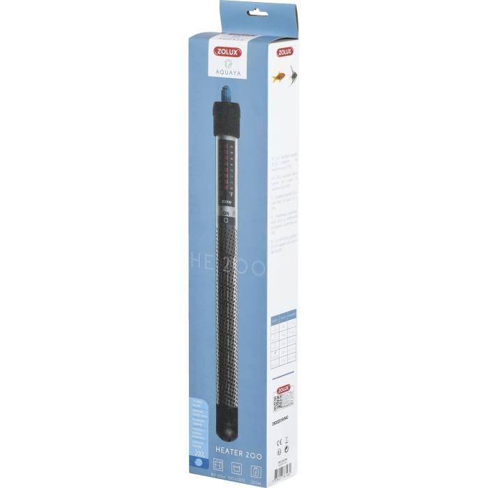 Zolux Aquarium Heater - 200W - Adjustable Temperature up to 34°C - Black - For Saltwater Fish