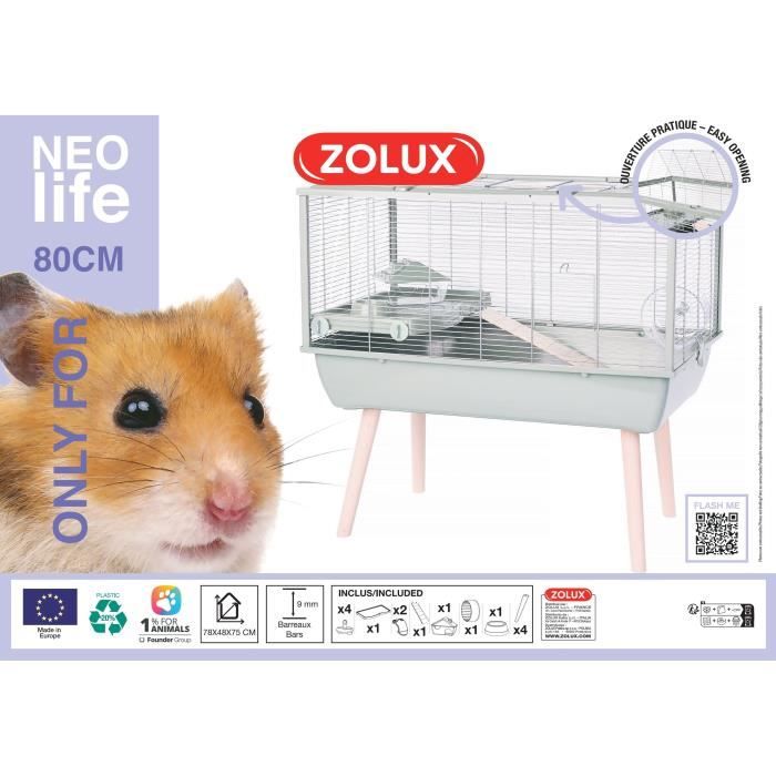 ZOLUX Neolife Elevated Rodent Cage for Hamsters - 78 x 48 x 75 cm - Green