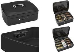 WEDO Geldkassette mit Zahlenschloss, 9 Fächer, schwarz aus pulverbeschichtetem, nahtlos gezogenem Stahl gefertigt, - 1 Stück (146 421Z)