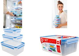 EMSA Food Storage Container, Rectangular, Blue, Translucent, 3 Pieces (508567)