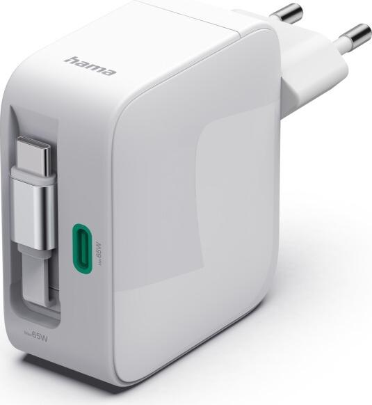 Hama Fast Charger GaN 2x USB-C Extendable Charging Cable PD 65 W White (00201957)