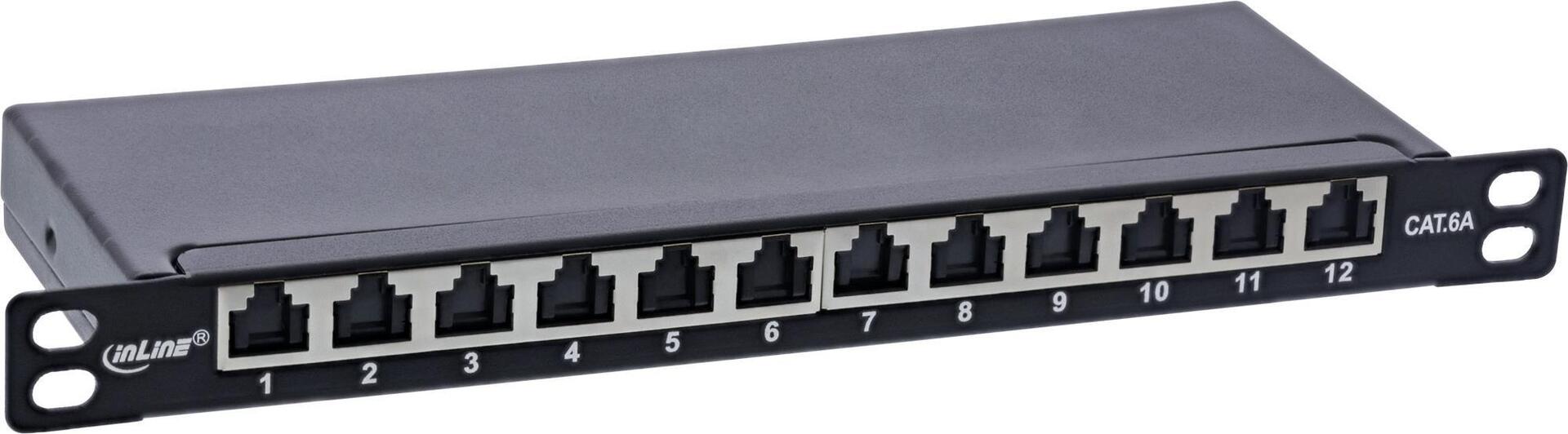 InLine® 10" Patch Panel Cat.6A 0.5U 12-Port Black with Dust Protection 76819B