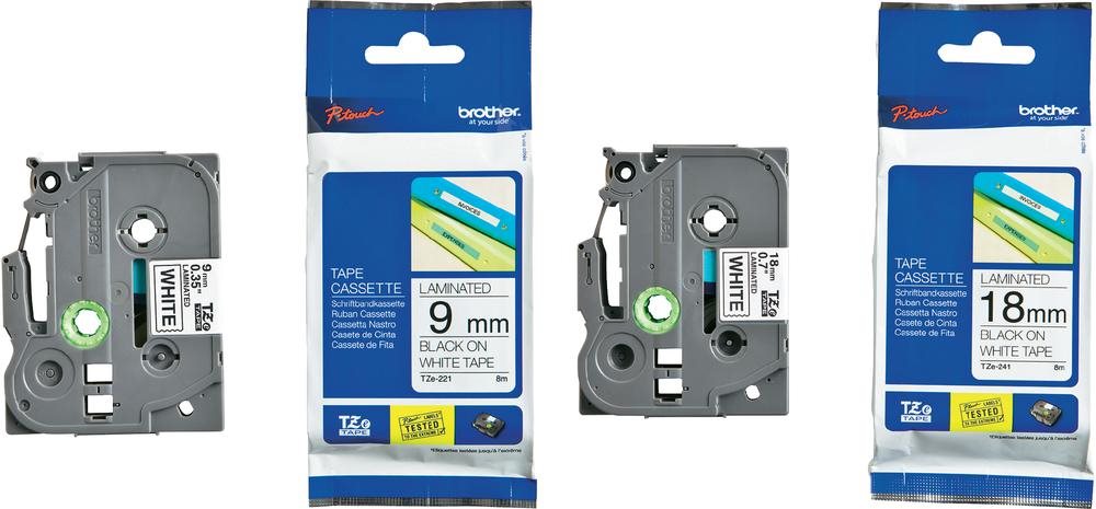 Brother TZe-221 + TZe-241 Label Tape Set, White/Black, 18 mm, 8 m