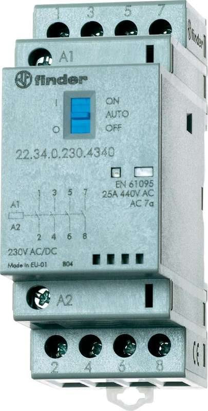 Finder Installation Contactor for 35 mm Rail 2 Normally Open/2 Normally Closed Contacts 22.34.0.230.1640 contacts/2