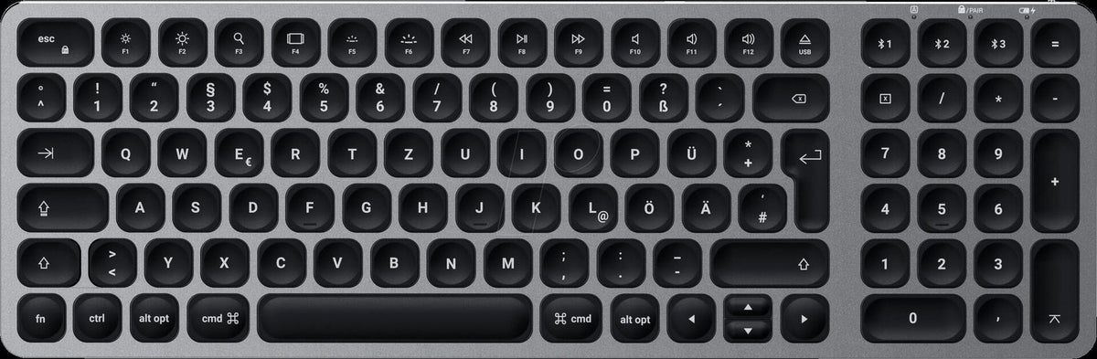 Satechi ST-ACBKM-DE Bluetooth Keyboard - Standard, Semi-Mechanical, QWERTZ Layout, Black/Grey