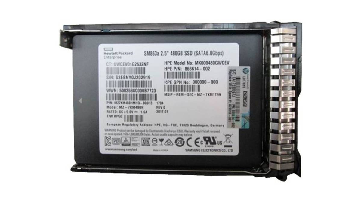 Hewlett Packard Enterprise HPE Mixed Use-3 - SSD - 480GB - Hot-Swap - 2.5" SFF - SATA 6Gb/s - with HPE Smart Carrier (872518-001)