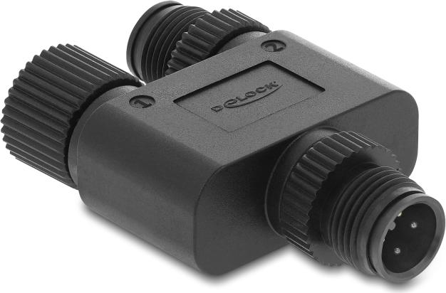 Delock M12 Y-Splitter A-coded 4 Pin 1x Plug to 1x Plug and 1x Socket 60849