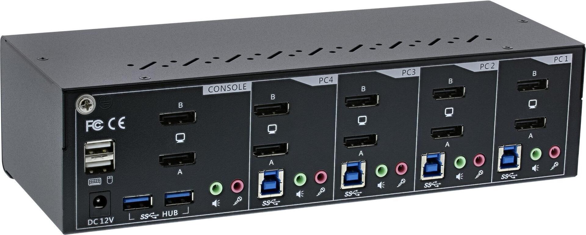 InLine KVM Desktop Switch for 2 Monitors, 4 PCs, DisplayPort, 3840x2160 (60Hz)