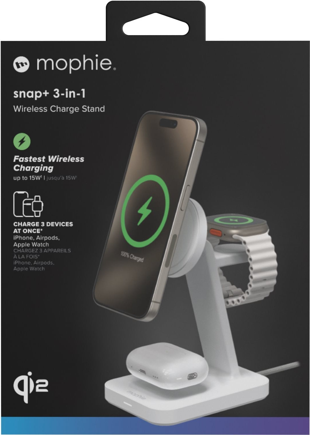 mophie snap+ 3-in-1 Wireless Charger - 15 Watts - Qi2 Certified