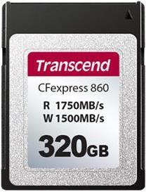 Transcend CFexpress Card 320 GB - PCIe Gen3 ×2 - 1750 MB/s Read - 1500 MB/s Write - TS320GCFE860