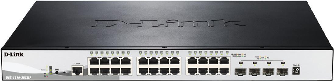 D-Link DGS 1510-28XMP - L3 Smart Switch - 24 x 10/100/1000 (PoE+) + 4 x 10 Gigabit SFP+ - Desktop and Rack Mountable -