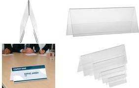 EUROPEL Table Nameplate 105 x 40 mm, Roof Shape, 10-Pack Transparent Acrylic - Model 350099