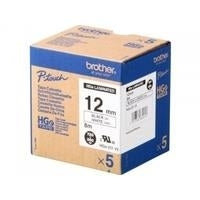 Brother HGE231V5 Laminated Tape - Black on White - 1.2 cm x 8 m - 5 Rolls (HGE231V5) PT-9500pc PT-9700PC PT-9800PCN