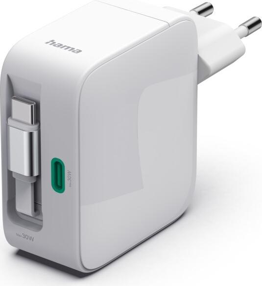 Hama Fast Charger GaN 2x USB-C Extendable Charging Cable PD 30W White (00201956)