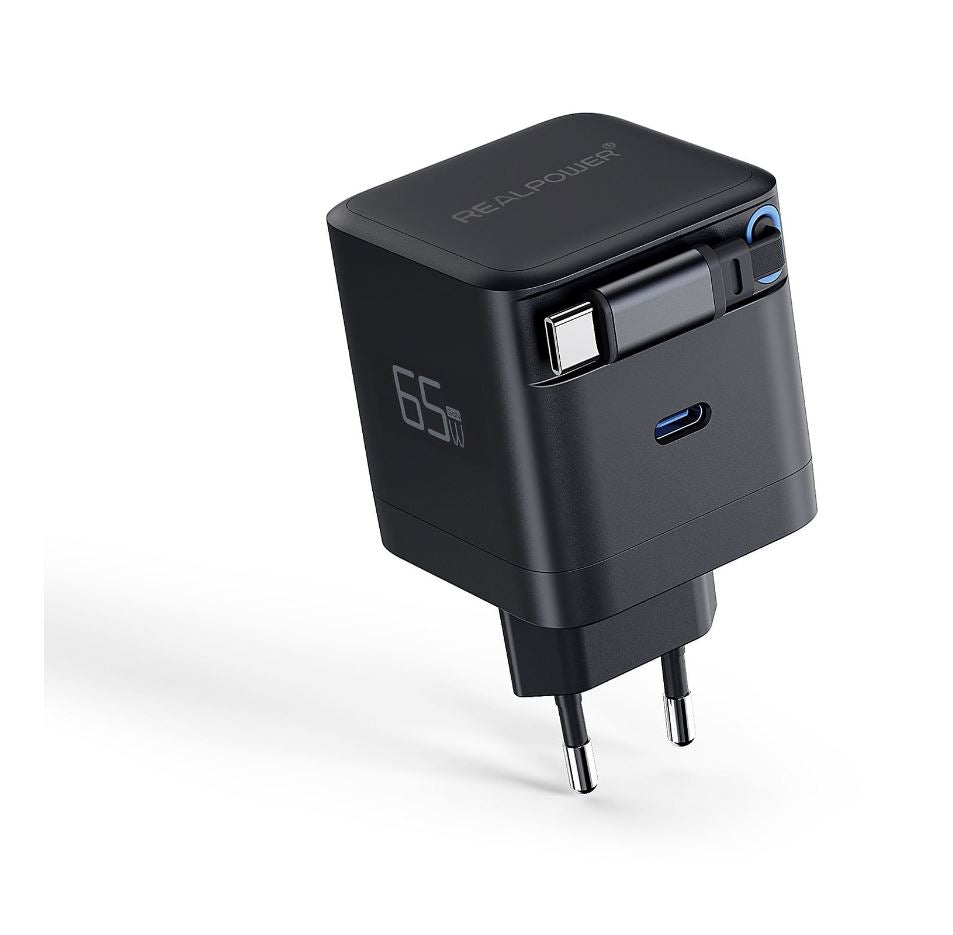 RealPower GaN Charger - 65W - Black - 2x USB-C PD